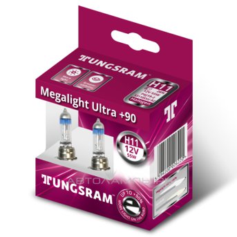 H11 12V- 55W (PGJ19-2) ( +90% света) Megalight Ultra +90 (к.уп.2шт.) 93098495 53110SXU B2